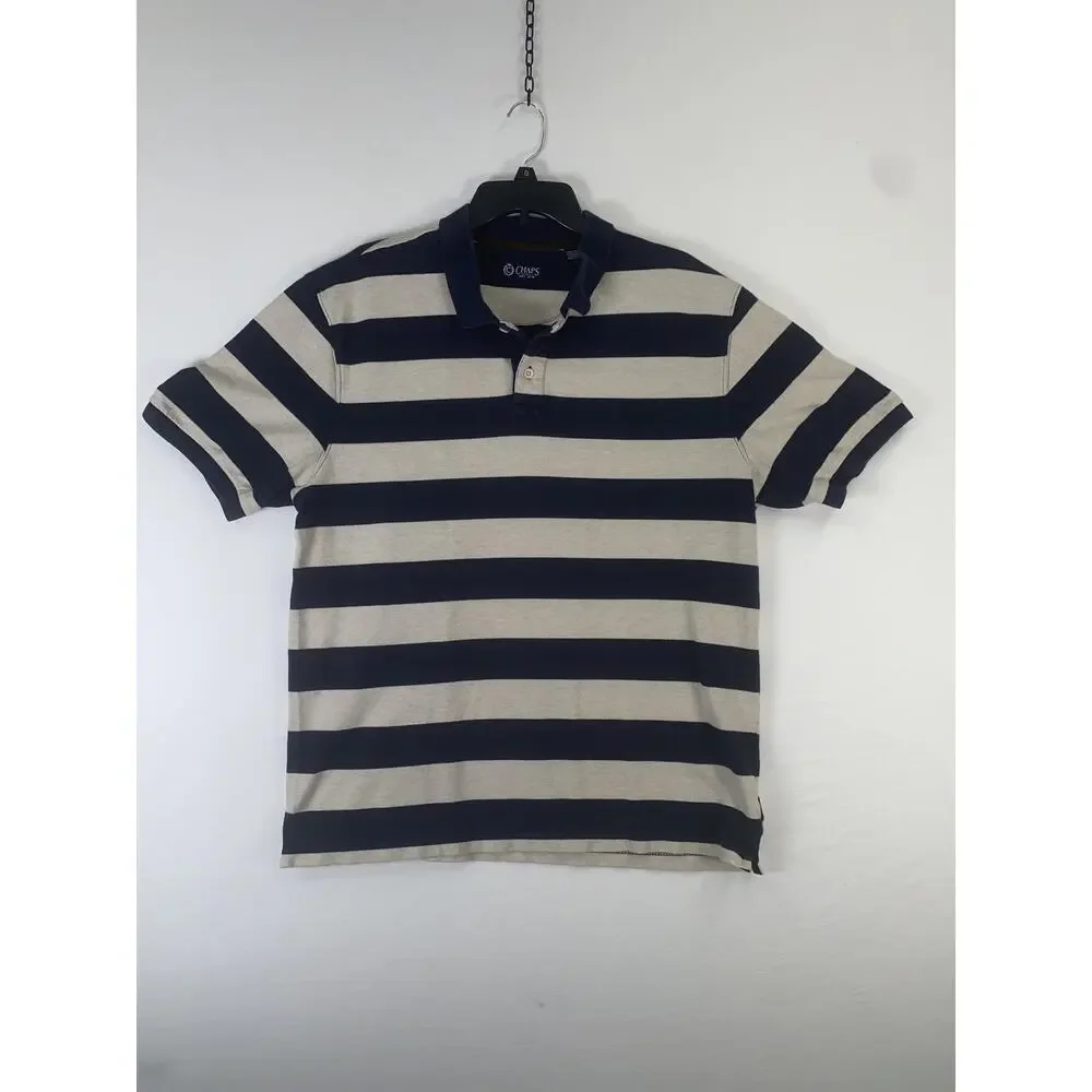 Chaps Polo Shirt Mens XL Blue Striped 100% Cotton Short Sleeve Casual Golf